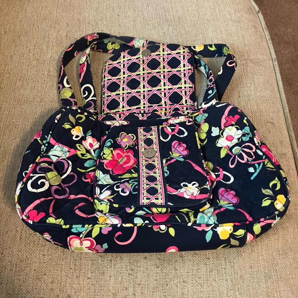 Vera Bradley dark blue purse with pink and orange flowers - Picture 2 of 4